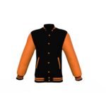 Black Varsity Letterman Jacket with Orange Sleeves