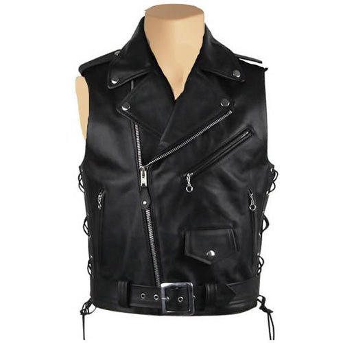 803.jpg Biker leather jacket with waist belt - Image 1