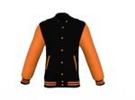 Black Varsity Letterman Jacket with Orange Sleeves - Image 3