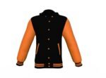 Black Varsity Letterman Jacket with Orange Sleeves - Image 4