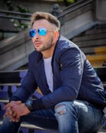 Zak's blue Nylon Flight Jacket with Ribbed Waist - Image 3