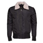 Riccardo's Black Nylon Flight Jacket with Fur Collar