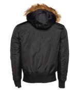 Isaac's Black Nylon Flight Jacket with Fur on Collar - Image 3