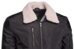 Riccardo's Black Nylon Flight Jacket with Fur Collar - Image 3