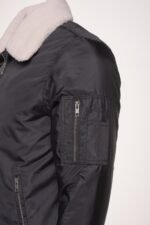 Riccardo's Black Nylon Flight Jacket with Fur Collar - Image 4