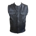 Collarless "Club Rider" Motorcycle leather Vest with zippered lining for patches