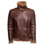 Phan's Brown Aviator bomber shearling jacket with a waist belt - Image 2