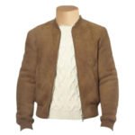 Suede bomber jacket with ribbed collar
